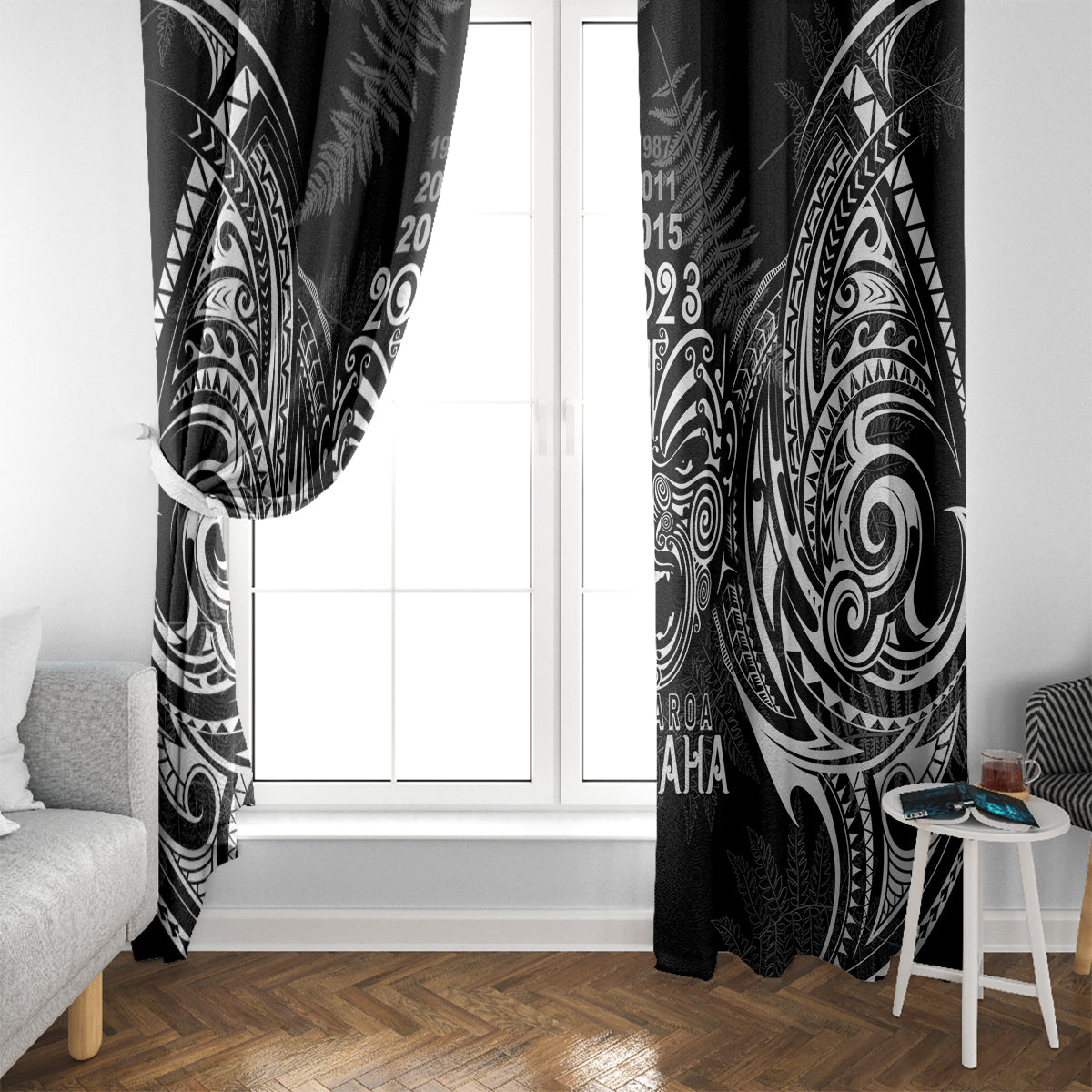 New Zealand Rugby Window Curtain 2023 World Cup Aotearoa Haka Face LT7 - Polynesian Pride