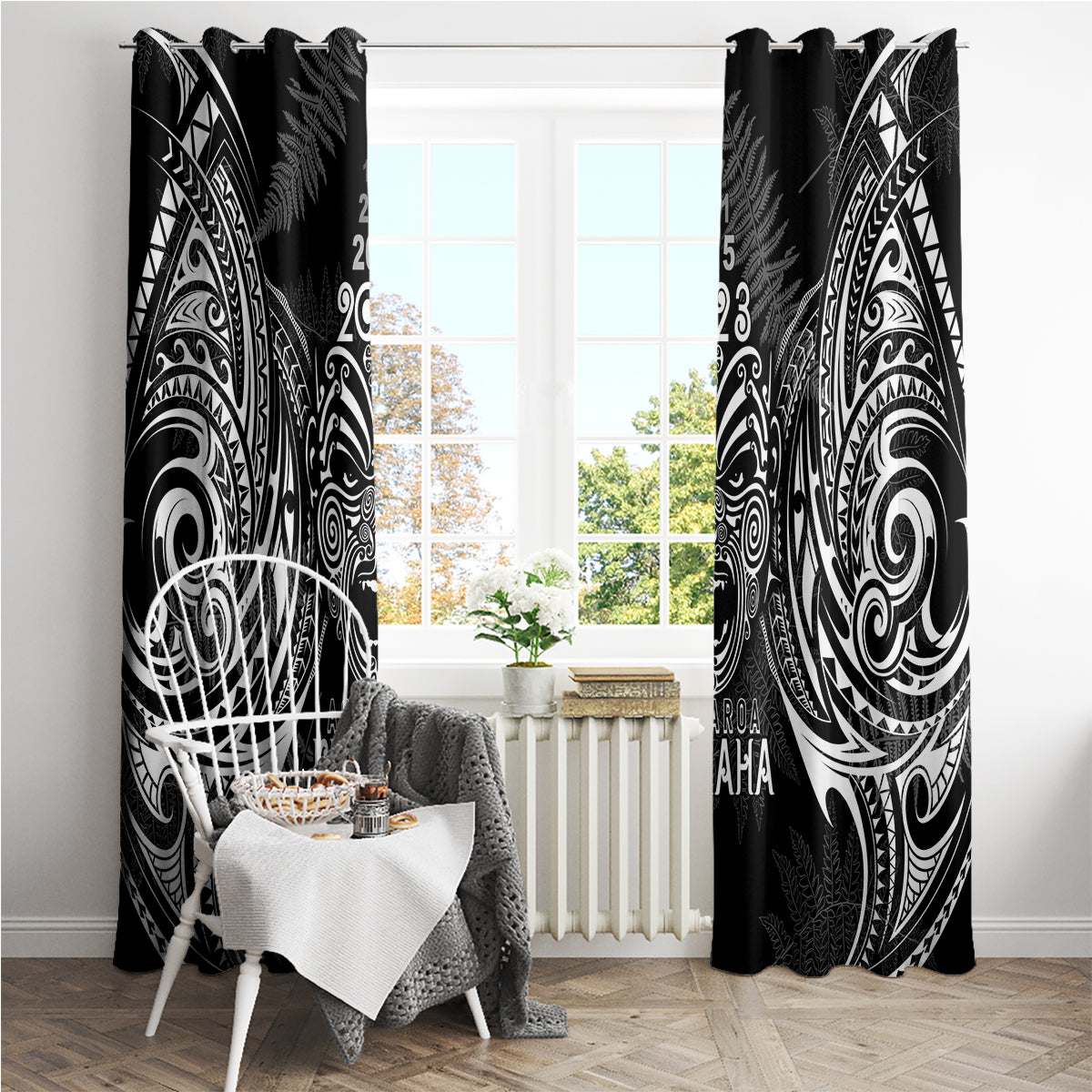 New Zealand Rugby Window Curtain 2023 World Cup Aotearoa Haka Face LT7 - Polynesian Pride