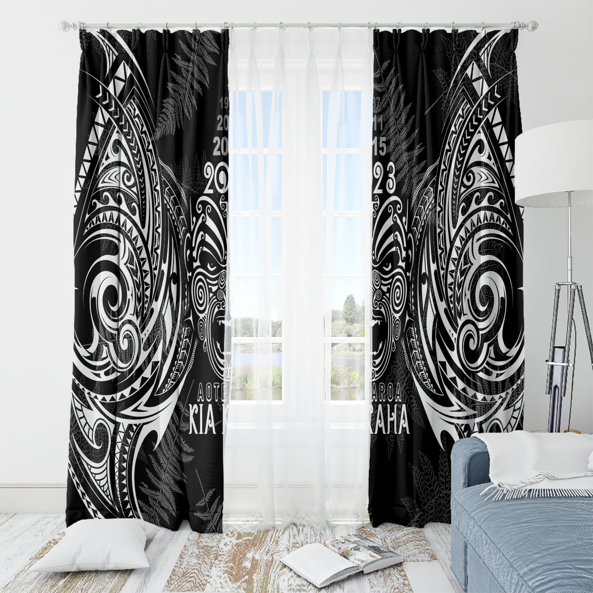 New Zealand Rugby Window Curtain 2023 World Cup Aotearoa Haka Face LT7 - Polynesian Pride
