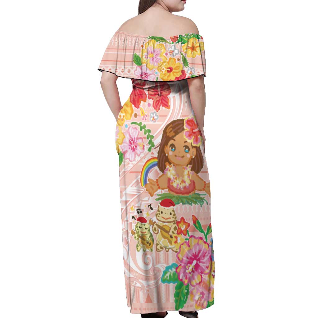 Aloha Hawaii Off Shoulder Maxi Dress Kawaii Mele Kalikimaka - Pastel Fever