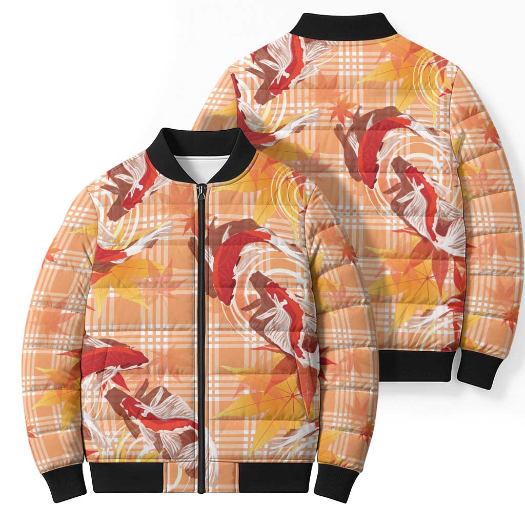 Orange Palaka Hawaii Aloha Bomber Puffer Jacket Koi Pond Mix Japanese Maple - Polynesian Pride