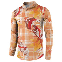 Orange Palaka Hawaii Aloha Button Sweatshirt Koi Pond Mix Japanese Maple - Polynesian Pride