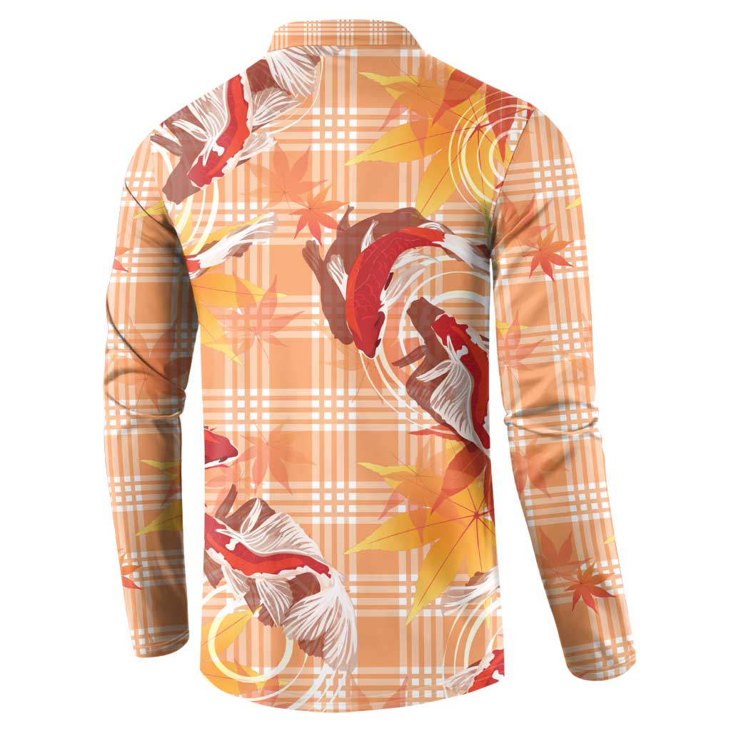 Orange Palaka Hawaii Aloha Button Sweatshirt Koi Pond Mix Japanese Maple - Polynesian Pride
