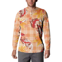 Orange Palaka Hawaii Aloha Button Sweatshirt Koi Pond Mix Japanese Maple - Polynesian Pride