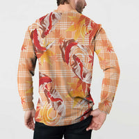 Orange Palaka Hawaii Aloha Button Sweatshirt Koi Pond Mix Japanese Maple - Polynesian Pride
