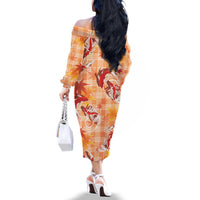 Orange Palaka Hawaii Aloha Family Matching Off The Shoulder Long Sleeve Dress and Hawaiian Shirt Koi Pond Mix Japanese Maple - Polynesian Pride