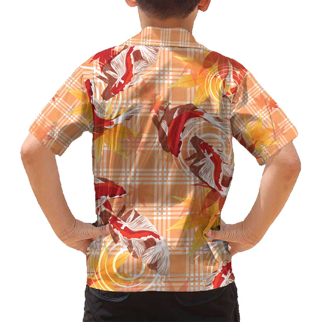 Orange Palaka Hawaii Aloha Family Matching Off Shoulder Short Dress and Hawaiian Shirt Koi Pond Mix Japanese Maple - Polynesian Pride
