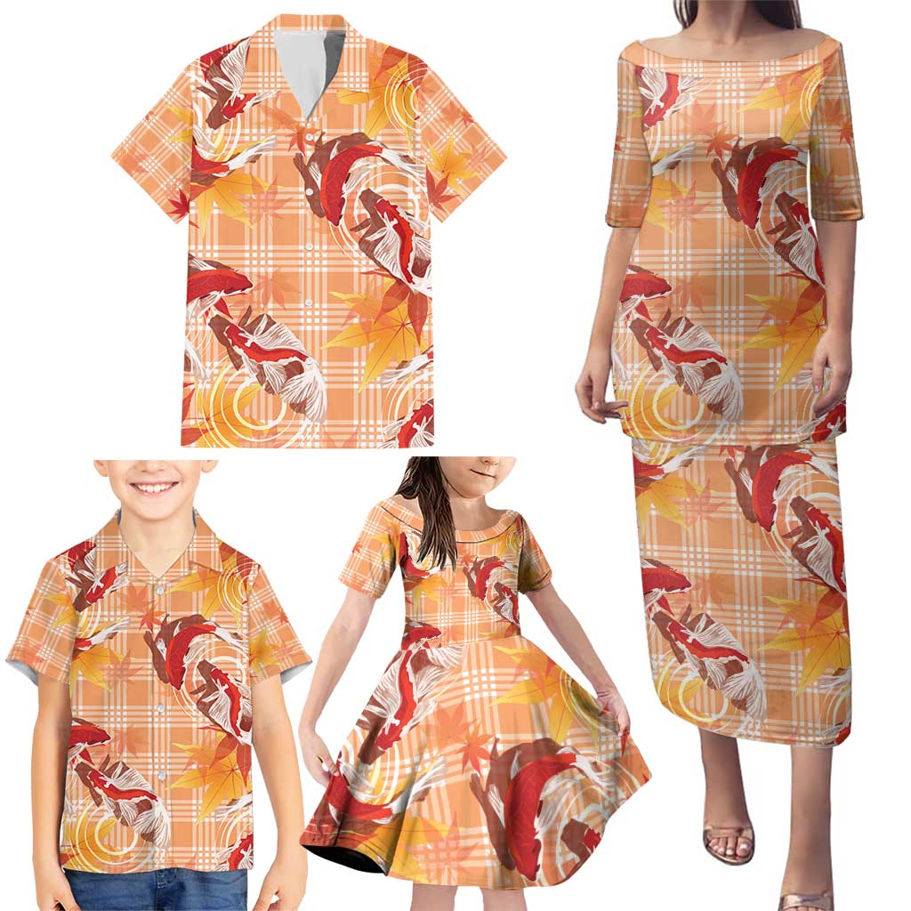 Orange Palaka Hawaii Aloha Family Matching Puletasi and Hawaiian Shirt Koi Pond Mix Japanese Maple - Polynesian Pride