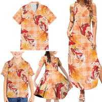 Orange Palaka Hawaii Aloha Family Matching Summer Maxi Dress and Hawaiian Shirt Koi Pond Mix Japanese Maple - Polynesian Pride