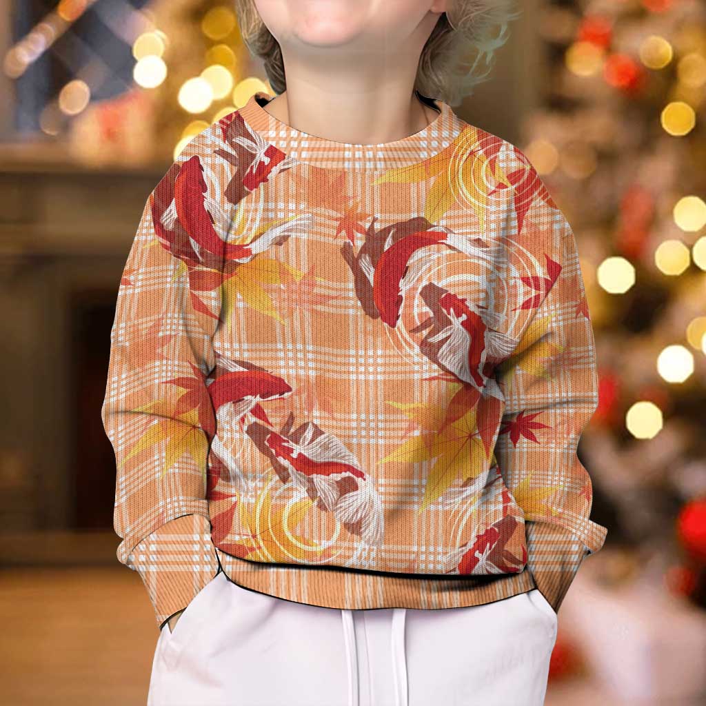 Orange Palaka Hawaii Aloha Kid Ugly Christmas Sweater Koi Pond Mix Japanese Maple - Polynesian Pride
