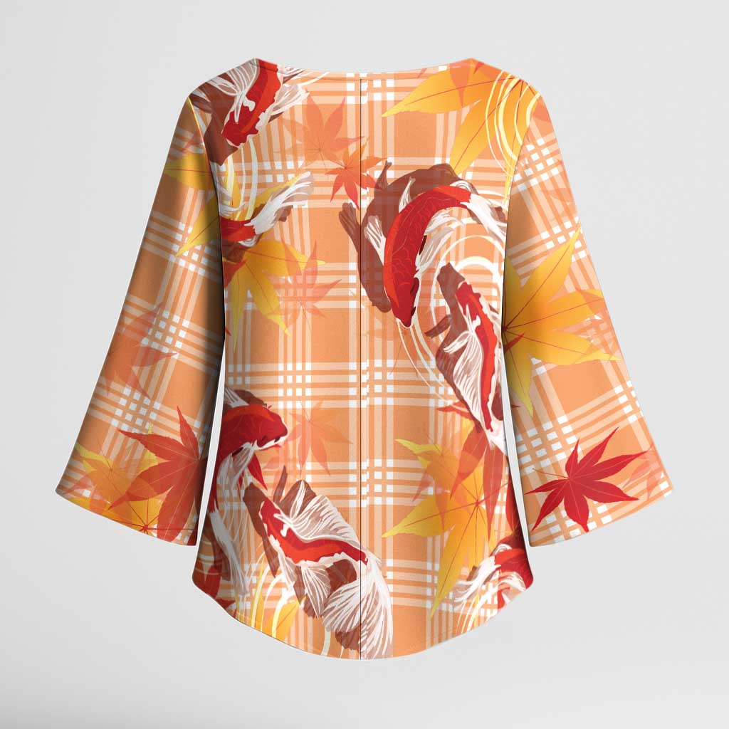 Orange Palaka Hawaii Aloha Kimono Sleeve Blouse Koi Pond Mix Japanese Maple - Polynesian Pride