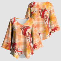 Orange Palaka Hawaii Aloha Kimono Sleeve Blouse Koi Pond Mix Japanese Maple - Polynesian Pride
