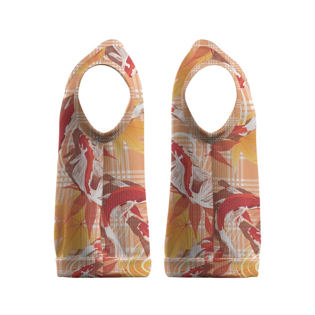 Orange Palaka Hawaii Aloha Christmas Knitted V-Neck Vest Koi Pond Mix Japanese Maple - Polynesian Pride