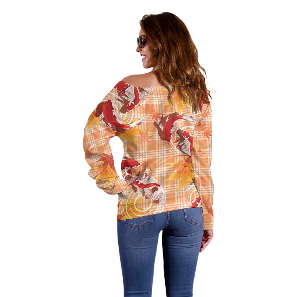 Orange Palaka Hawaii Aloha Off Shoulder Sweater Koi Pond Mix Japanese Maple - Polynesian Pride