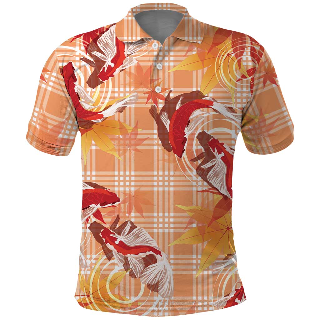Orange Palaka Hawaii Aloha Polo Shirt Koi Pond Mix Japanese Maple - Polynesian Pride