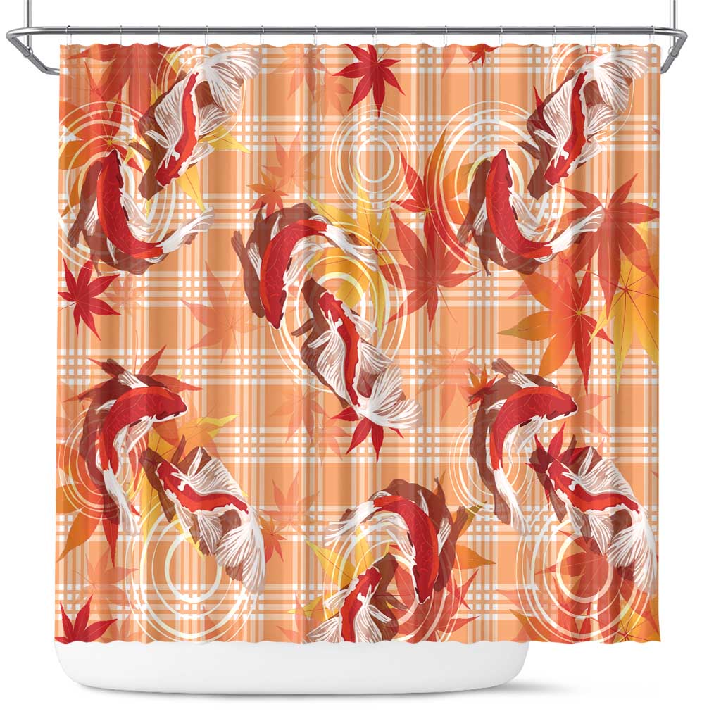 Orange Palaka Hawaii Aloha Shower Curtain Koi Pond Mix Japanese Maple - Polynesian Pride