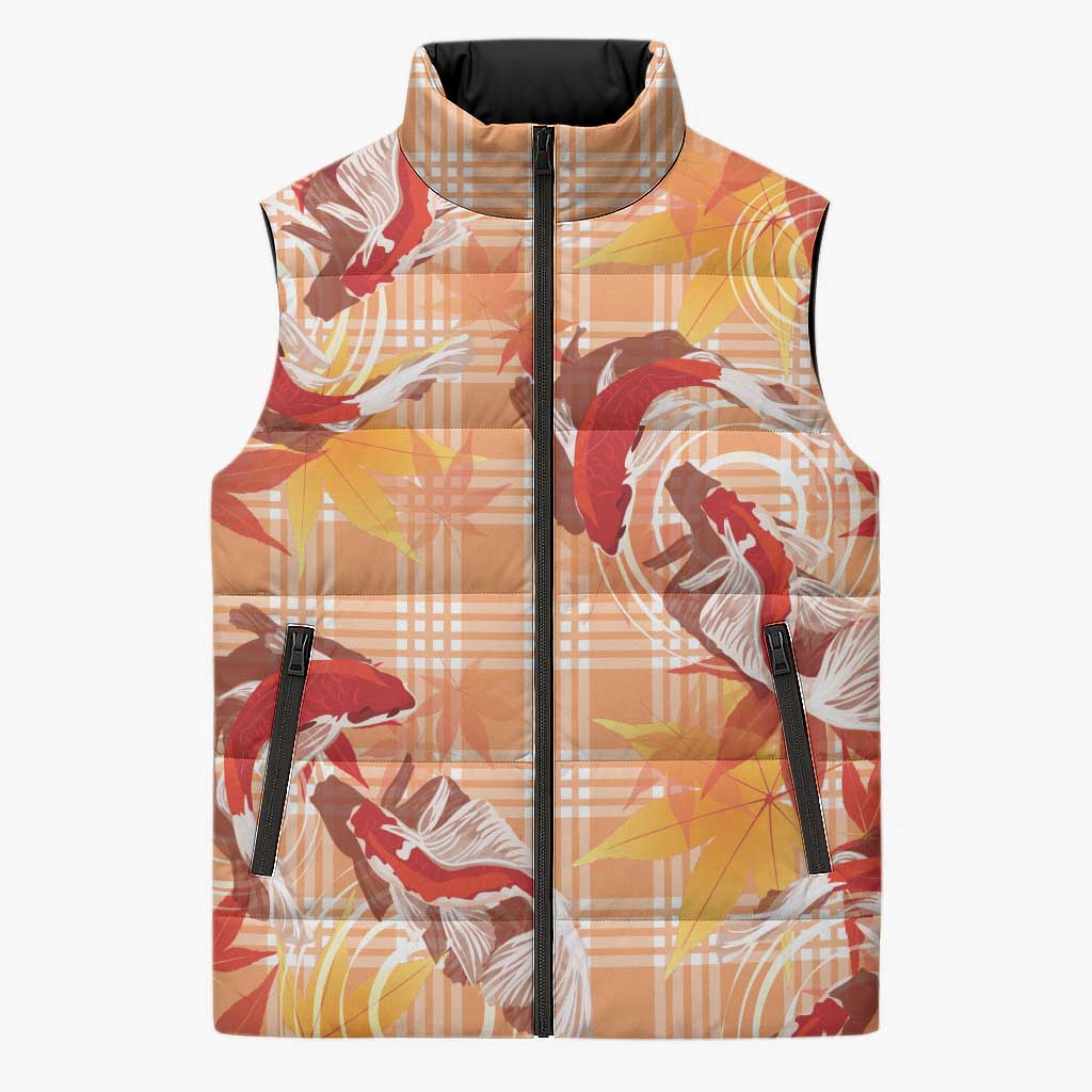 Orange Palaka Hawaii Aloha Sleeveless Puffer Jacket Koi Pond Mix Japanese Maple - Polynesian Pride