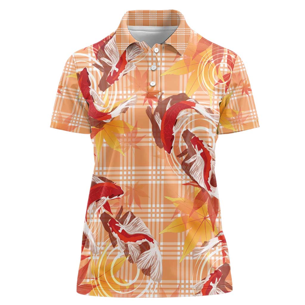 Orange Palaka Hawaii Aloha Women Polo Shirt Koi Pond Mix Japanese Maple - Polynesian Pride