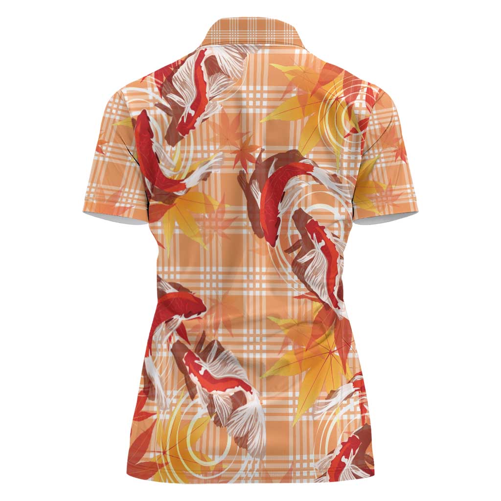 Orange Palaka Hawaii Aloha Women Polo Shirt Koi Pond Mix Japanese Maple - Polynesian Pride