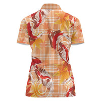 Orange Palaka Hawaii Aloha Women Polo Shirt Koi Pond Mix Japanese Maple - Polynesian Pride
