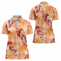 Orange Palaka Hawaii Aloha Women Polo Shirt Koi Pond Mix Japanese Maple - Polynesian Pride