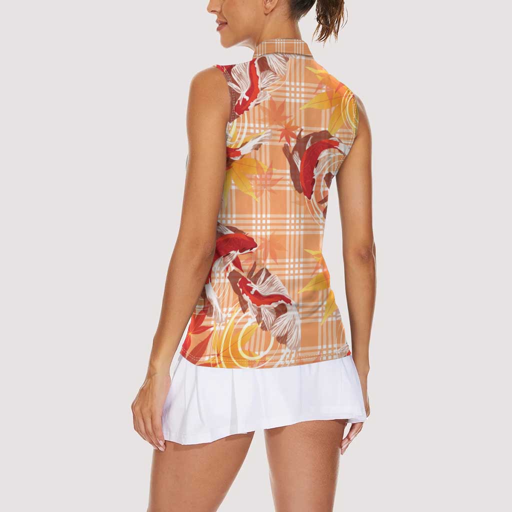 Orange Palaka Hawaii Aloha Women Sleeveless Polo Shirt Koi Pond Mix Japanese Maple - Polynesian Pride