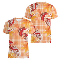 Orange Palaka Hawaii Aloha Women V-Neck T-Shirt Koi Pond Mix Japanese Maple - Polynesian Pride