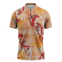 Orange Palaka Hawaii Aloha Zipper Polo Shirt Koi Pond Mix Japanese Maple - Polynesian Pride