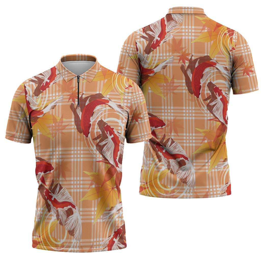 Orange Palaka Hawaii Aloha Zipper Polo Shirt Koi Pond Mix Japanese Maple - Polynesian Pride