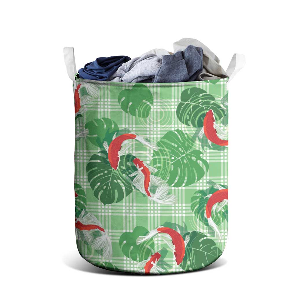 Lime Palaka Hawaii Aloha Laundry Basket Koi Pond Mix Monstera - Polynesian Pride