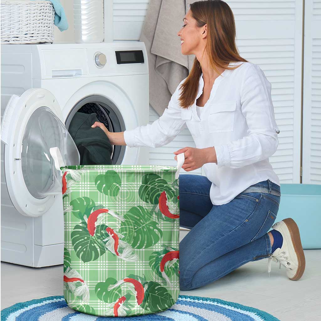 Lime Palaka Hawaii Aloha Laundry Basket Koi Pond Mix Monstera - Polynesian Pride