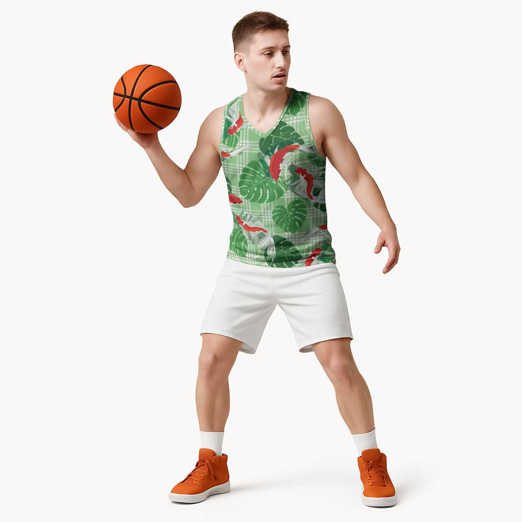 Lime Palaka Hawaii Aloha Basketball Jersey Koi Pond Mix Monstera - Polynesian Pride