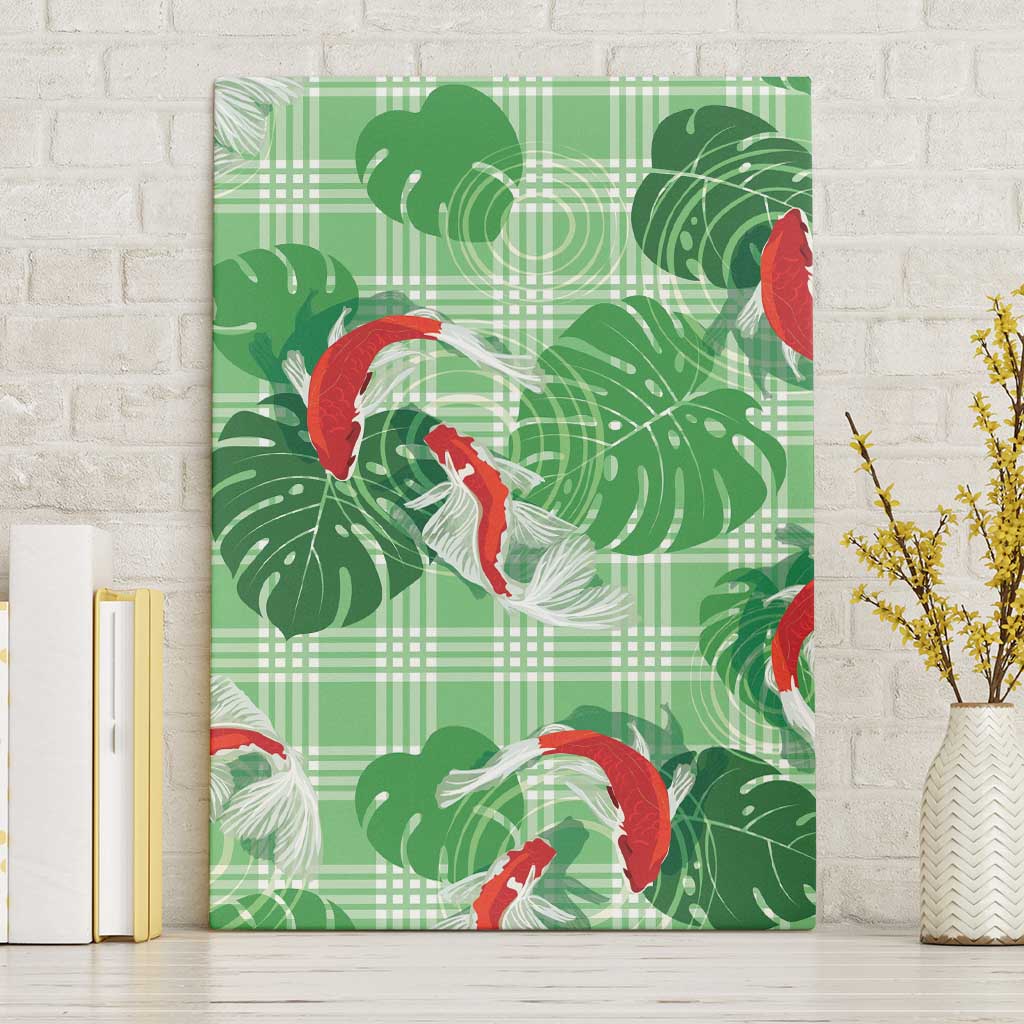 Lime Palaka Hawaii Aloha Canvas Wall Art Koi Pond Mix Monstera - Polynesian Pride