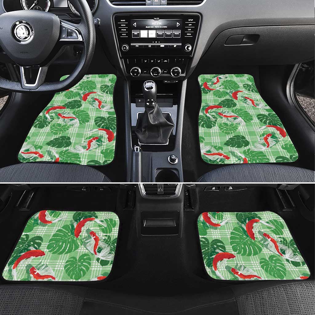 Lime Palaka Hawaii Aloha Car Mats Koi Pond Mix Monstera - Polynesian Pride