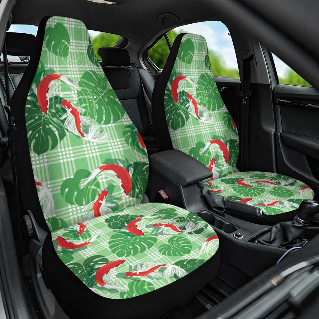 Lime Palaka Hawaii Aloha Car Seat Cover Koi Pond Mix Monstera - Polynesian Pride