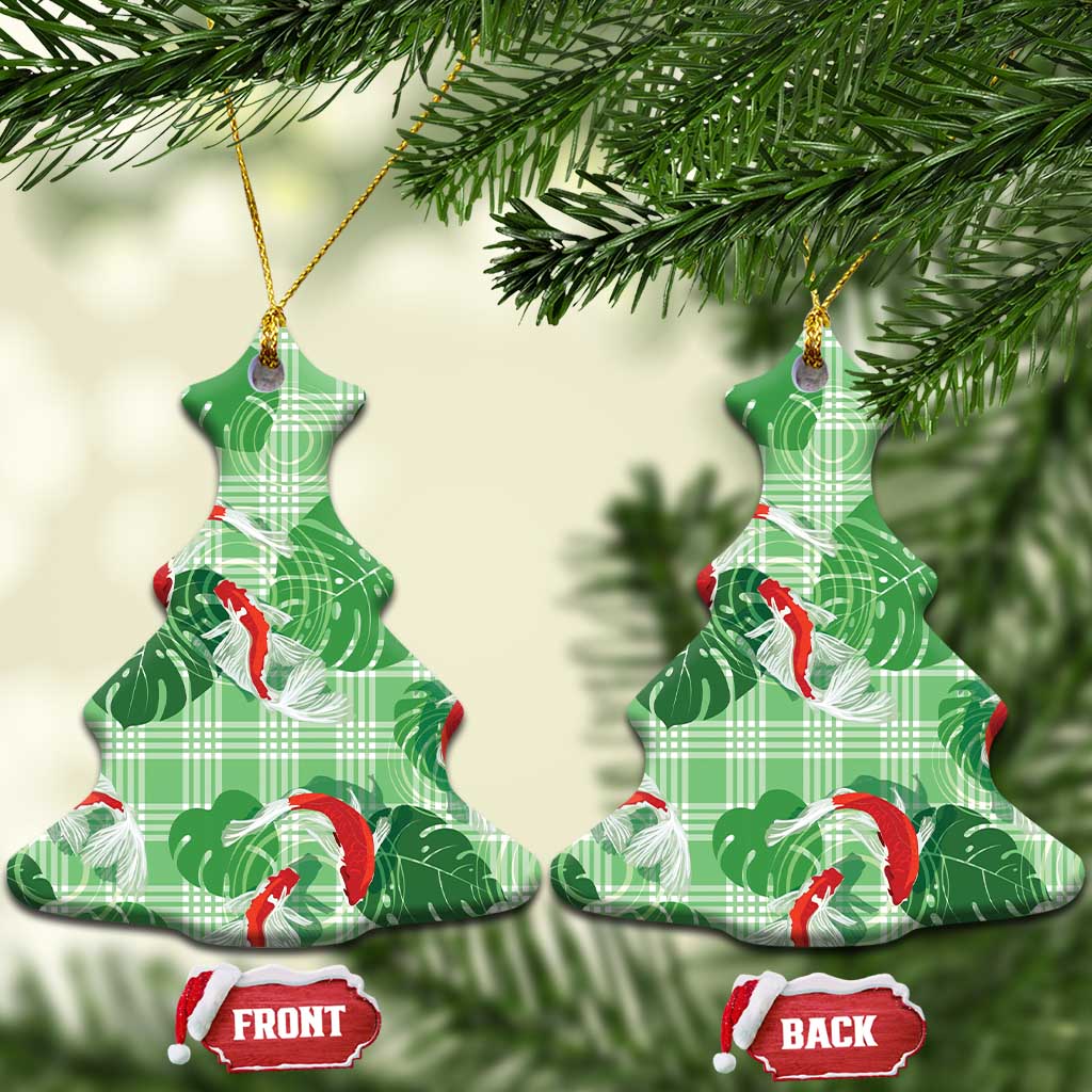 Lime Palaka Hawaii Aloha Ceramic Ornament Koi Pond Mix Monstera - Polynesian Pride