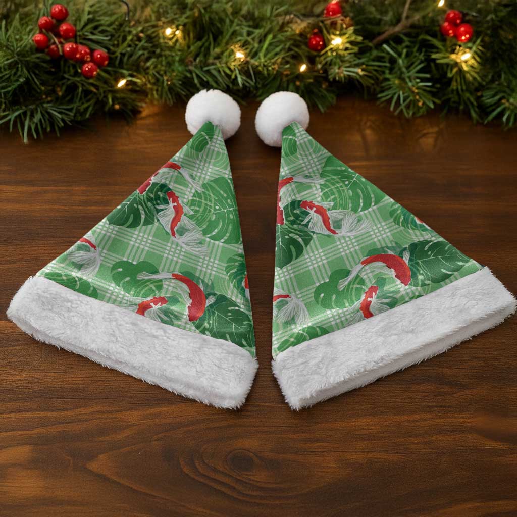 Lime Palaka Hawaii Aloha Christmas Santa Hat Koi Pond Mix Monstera - Polynesian Pride