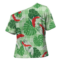 Lime Palaka Hawaii Aloha Cross Shoulder Shirt Koi Pond Mix Monstera - Polynesian Pride