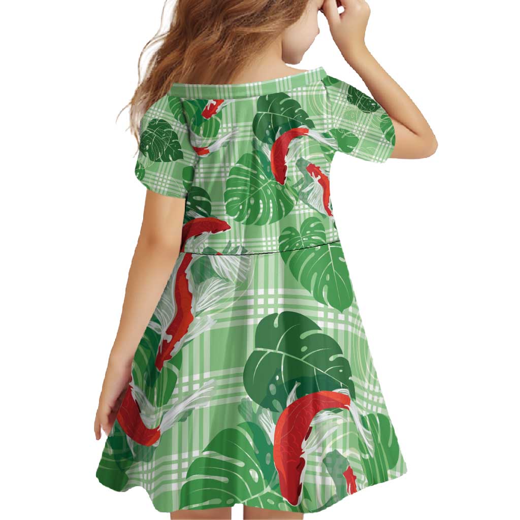 Lime Palaka Hawaii Aloha Family Matching Off Shoulder Maxi Dress and Hawaiian Shirt Koi Pond Mix Monstera - Polynesian Pride