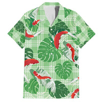 Lime Palaka Hawaii Aloha Family Matching Off Shoulder Maxi Dress and Hawaiian Shirt Koi Pond Mix Monstera - Polynesian Pride