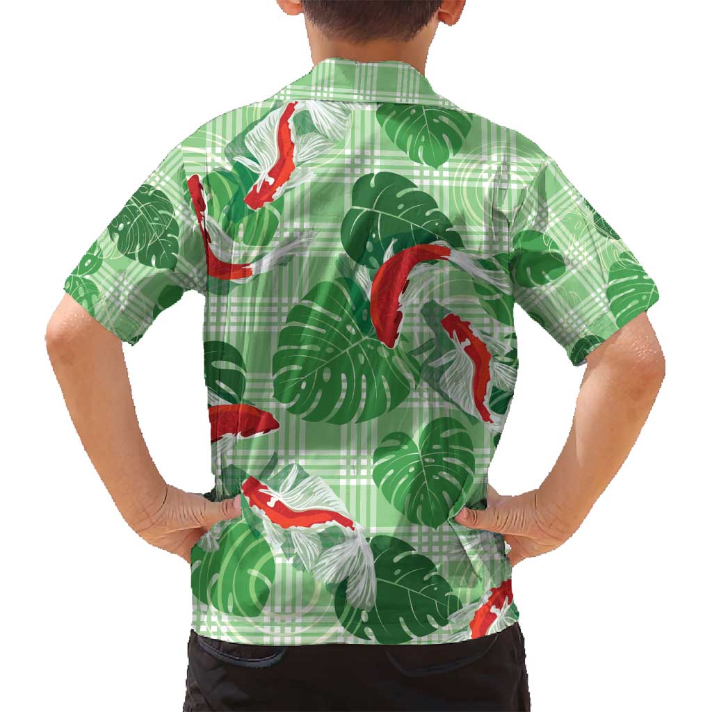 Lime Palaka Hawaii Aloha Family Matching Tank Maxi Dress and Hawaiian Shirt Koi Pond Mix Monstera - Polynesian Pride