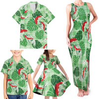 Lime Palaka Hawaii Aloha Family Matching Tank Maxi Dress and Hawaiian Shirt Koi Pond Mix Monstera - Polynesian Pride
