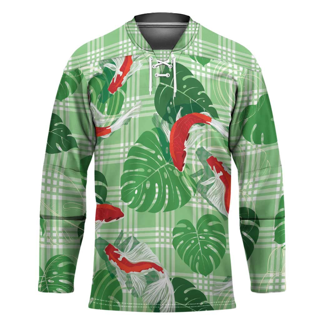 Lime Palaka Hawaii Aloha Hockey Jersey Koi Pond Mix Monstera - Polynesian Pride