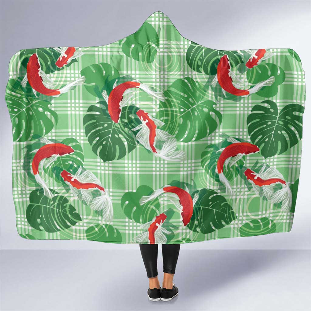 Lime Palaka Hawaii Aloha Hooded Blanket Koi Pond Mix Monstera - Polynesian Pride