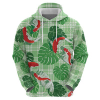 Lime Palaka Hawaii Aloha Hoodie Koi Pond Mix Monstera - Polynesian Pride