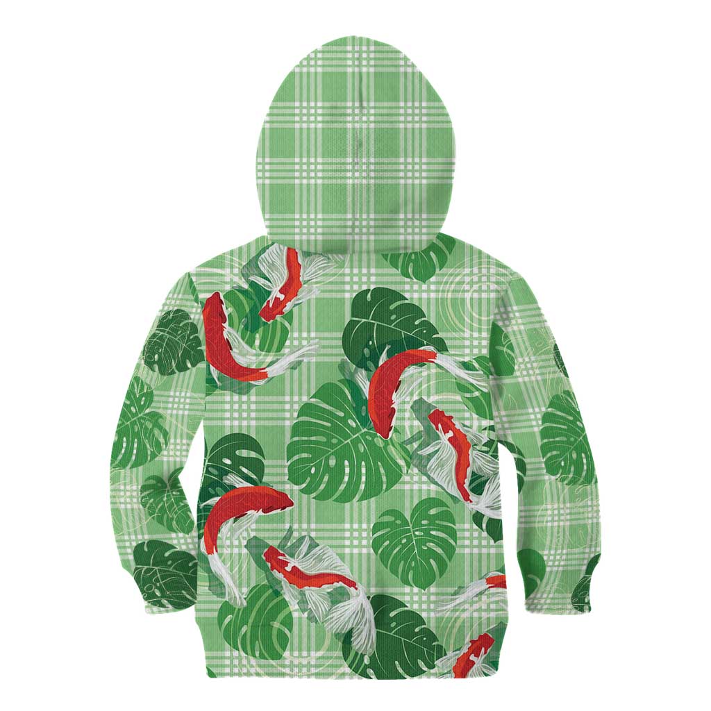 Lime Palaka Hawaii Aloha Kid Hoodie Koi Pond Mix Monstera - Polynesian Pride
