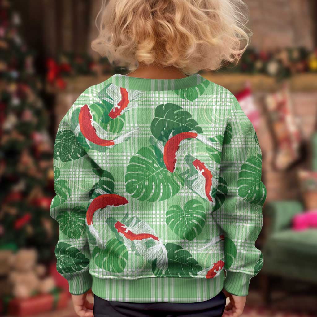 Lime Palaka Hawaii Aloha Kid Ugly Christmas Sweater Koi Pond Mix Monstera - Polynesian Pride