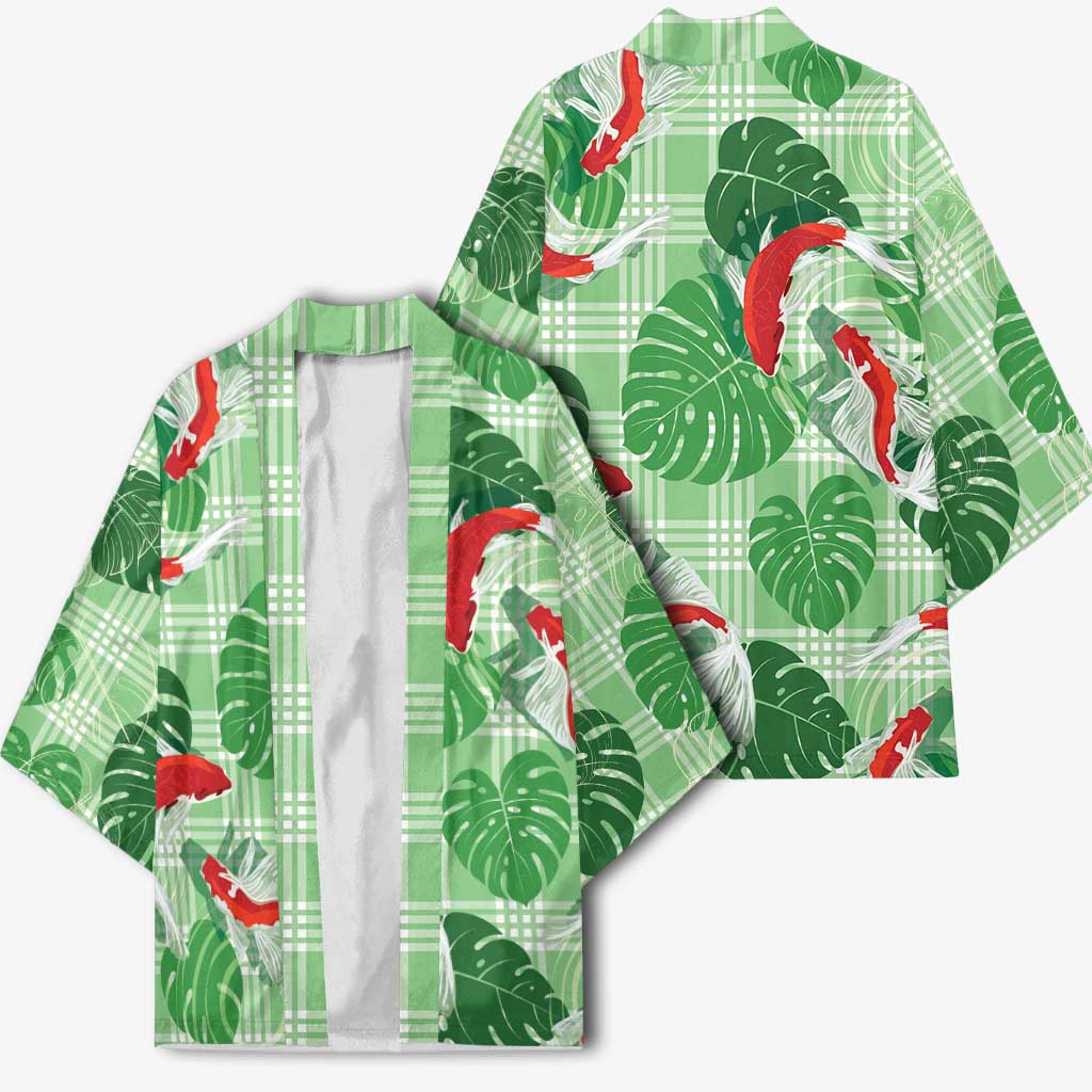 Lime Palaka Hawaii Aloha Kimono Koi Pond Mix Monstera - Polynesian Pride