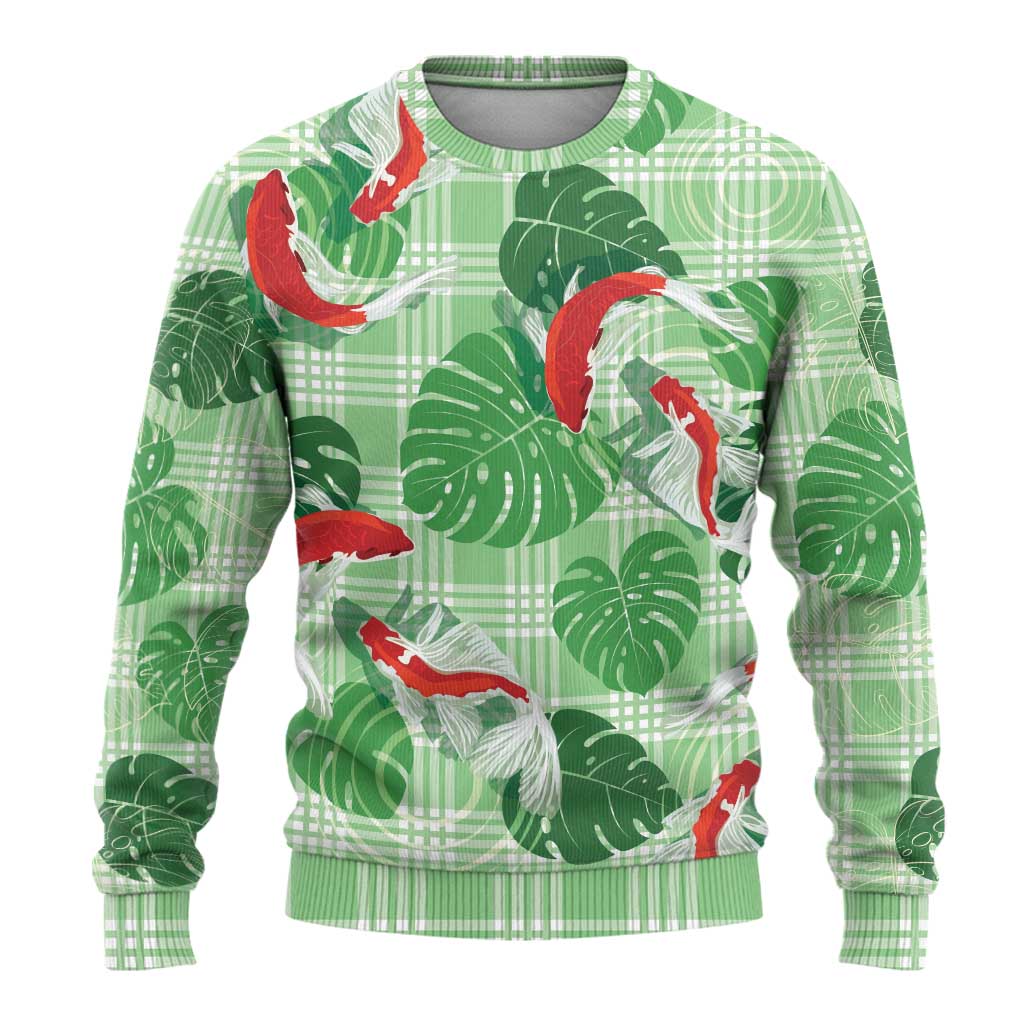 Lime Palaka Hawaii Aloha Ugly Christmas Sweater Koi Pond Mix Monstera - Polynesian Pride