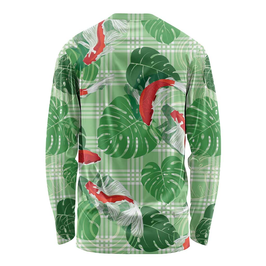 Lime Palaka Hawaii Aloha Long Sleeve Shirt Koi Pond Mix Monstera - Polynesian Pride